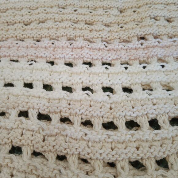 Gap Chunky Open Knit Sweater 100% Cotton Beachy Tan Pink White Crochet Layering - Picture 4 of 9